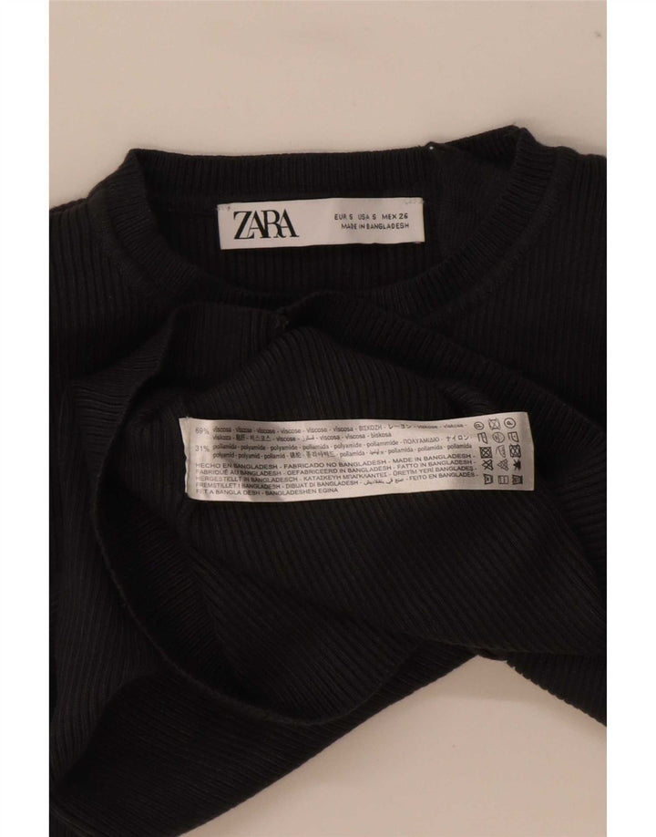 Zara Damen Top Langarm UK 8 Small Schwarze Viskose
