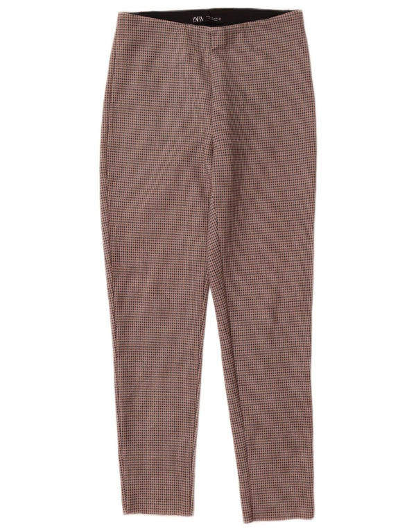 Zara Skinny Casual-Hose für Damen, mittelgroß, W28, L27, brauner Hahnentrittmuster