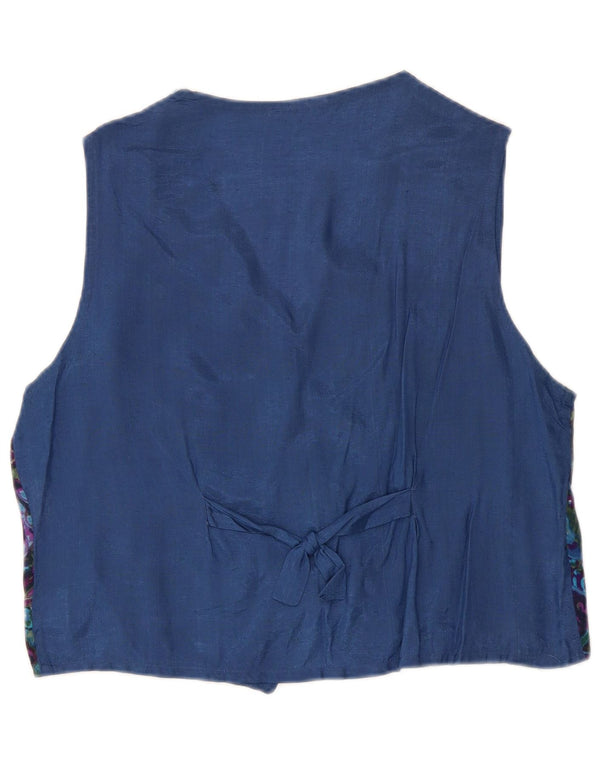 Vintage Damen Weste UK 14 Mittelblau Floral Viskose Retro