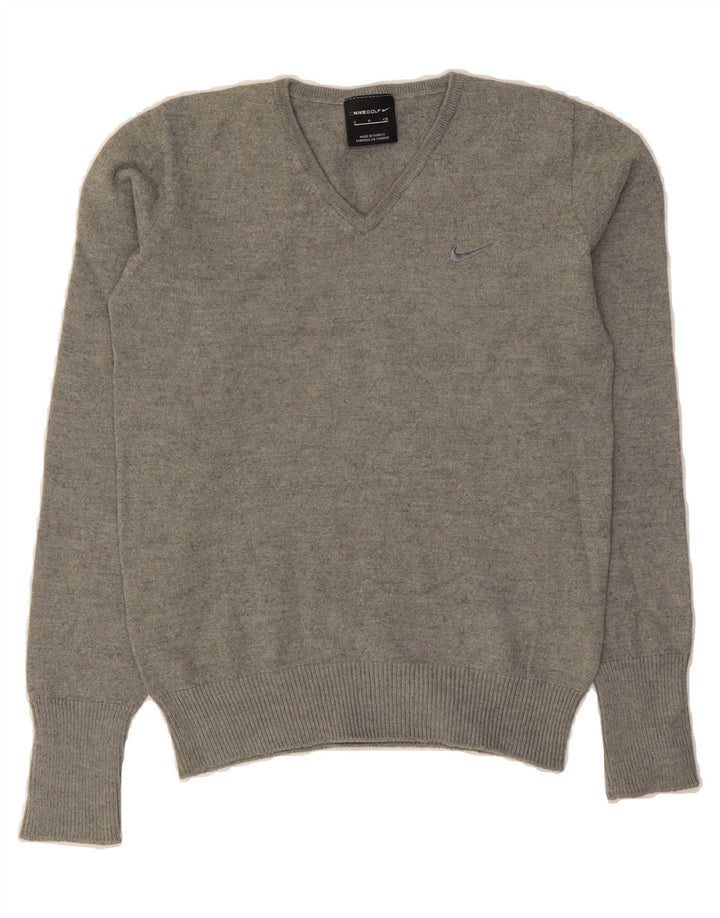 NIKE Womens V-Neck Jumper Sweater UK 10 Small Grey Polyester Vintage Nike and Second-Hand Nike from Messina Hembry 