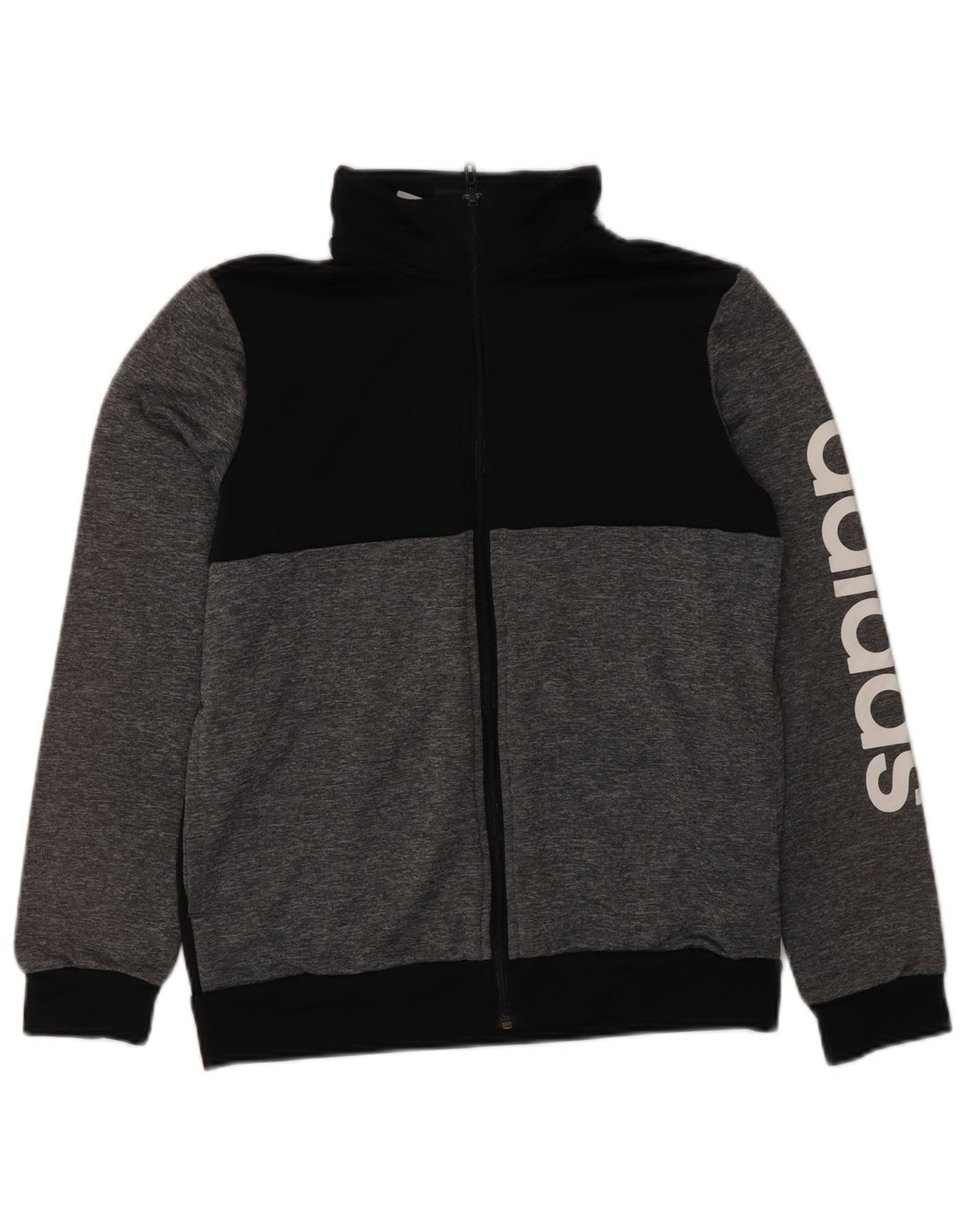 ADIDAS Boys Graphic Tracksuit Top Jacket 13-14 Years Grey Colourblock
