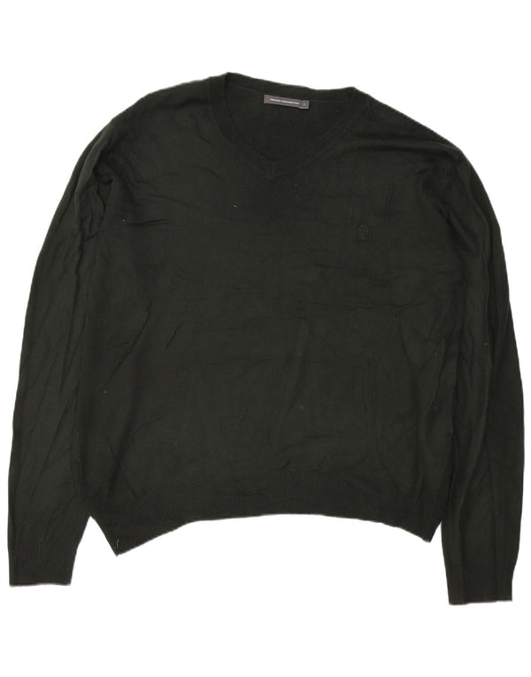 French Connection Mens V-Neck Jumper Sweater Large Khaki Acrylic