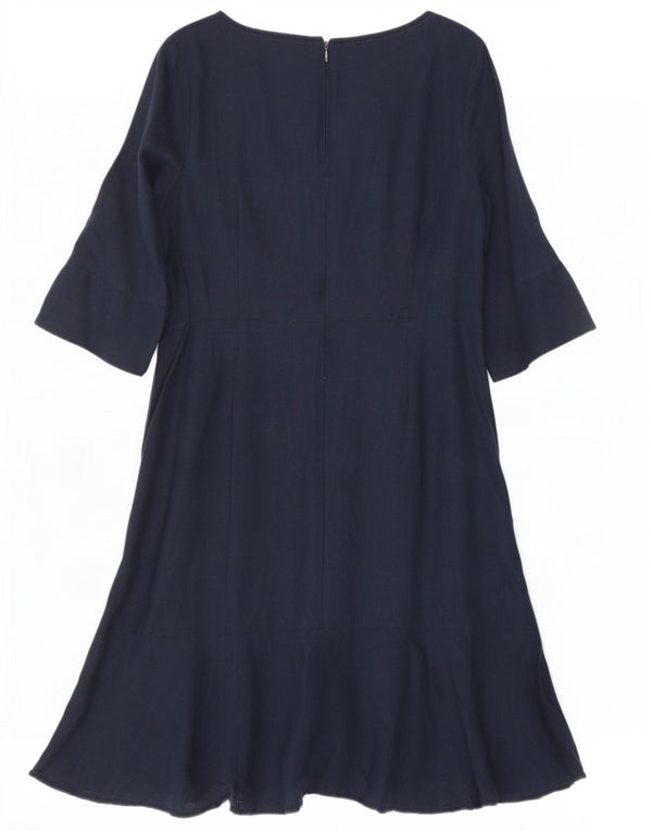 Monsoon Asymmetrisches Damenkleid mit 3/4-Ärmeln, UK-Größe 40, Größe L, Marineblau, Leinen