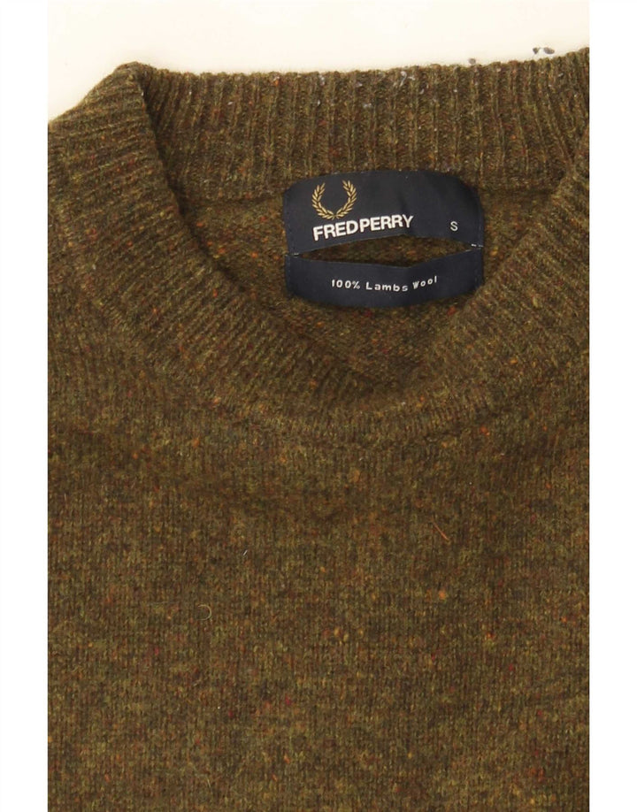 Fred Perry Herren-Pullover mit Rundhalsausschnitt, kleine Khaki-gefleckte Lammwolle