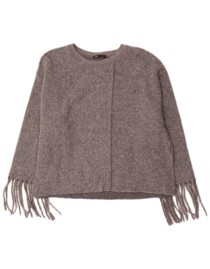 Zara Damen-Pullover, übergroß, U-Boot-Ausschnitt, Gr. 40, Größe L, Grau, Polyester