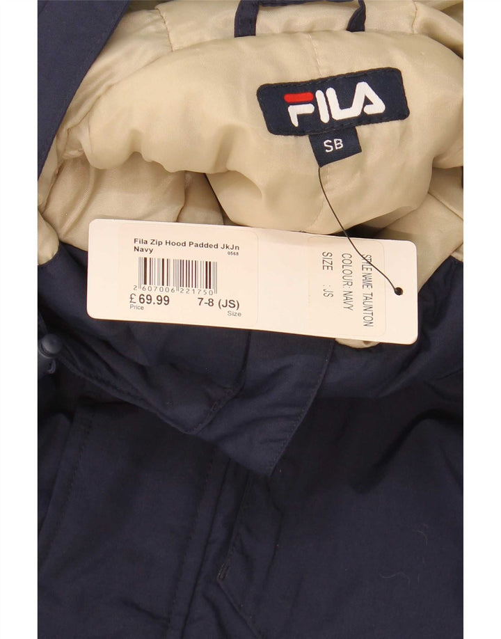 Fila Wattierte Jacke mit Kapuze für Jungen, 7–8 Jahre, Größe S, Marineblau, Farbblock