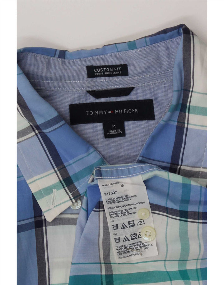Tommy Hilfiger Herren Kurzarm-Hemd mit individueller Passform, mittelblau karierte Baumwolle