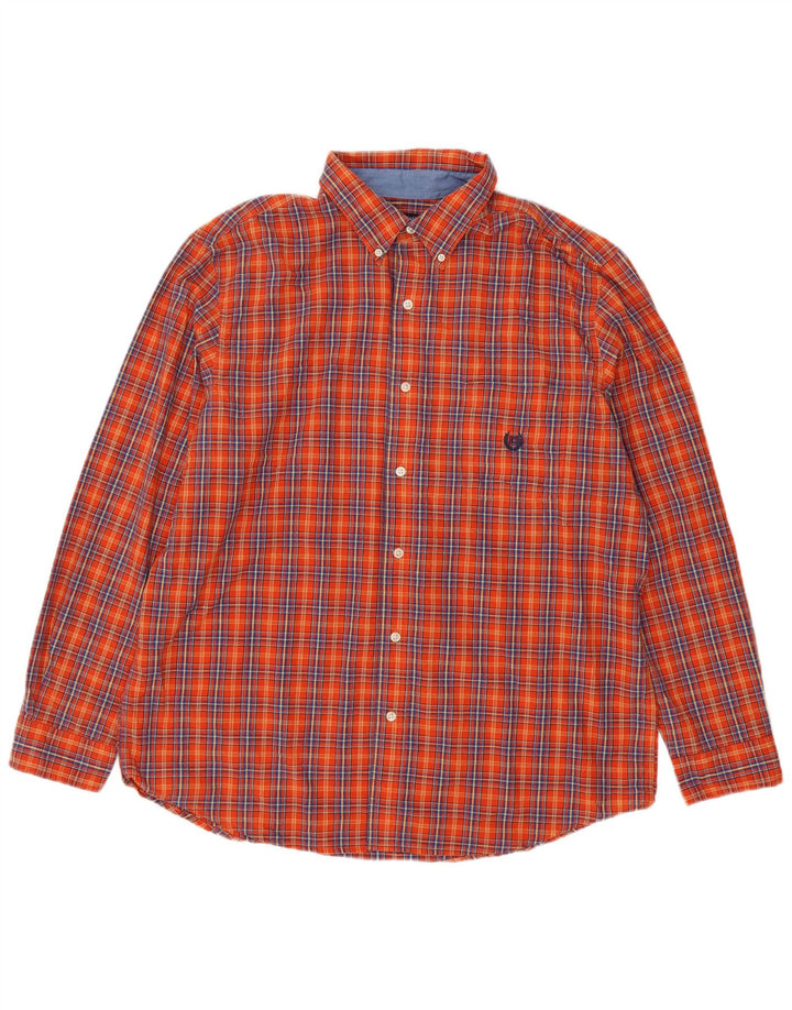 Chaps Herrenhemd XL Orange kariert Baumwolle