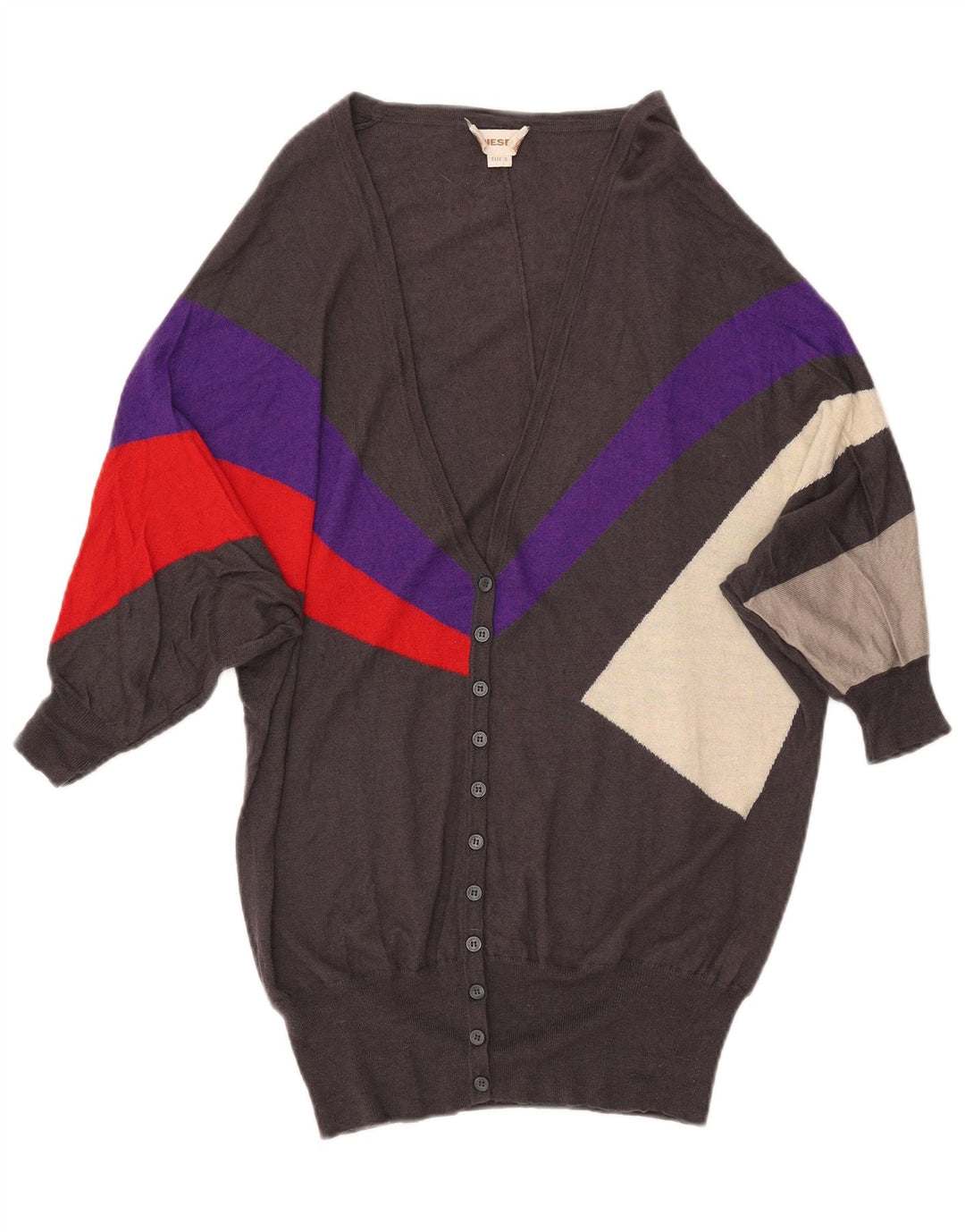 DIESEL Damen Longline-Cardigan-Pullover UK 10 Small Grau Farbblock