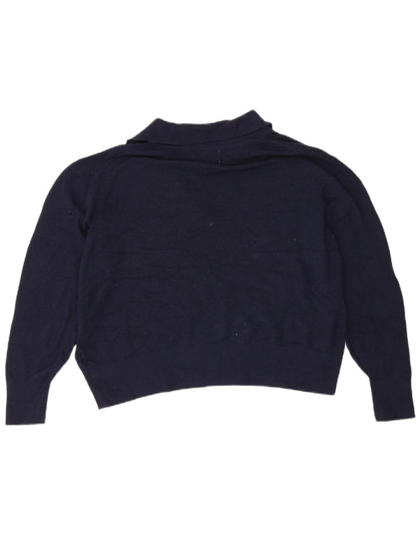 Marks & Spencer Damen Crop Polo Neck Pullover Pullover UK 16 Large Marineblau