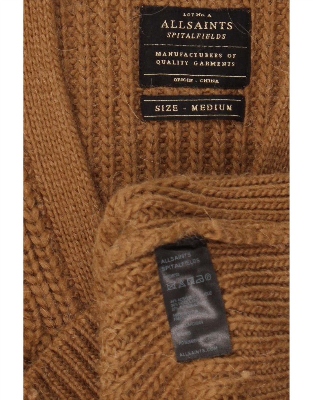 All Saints Herren-Strickjacke aus mittelbraunem Acryl