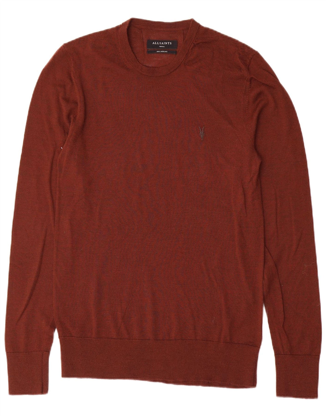 All Saints Herren-Pullover mit Rundhalsausschnitt, kleine braune Merinowolle