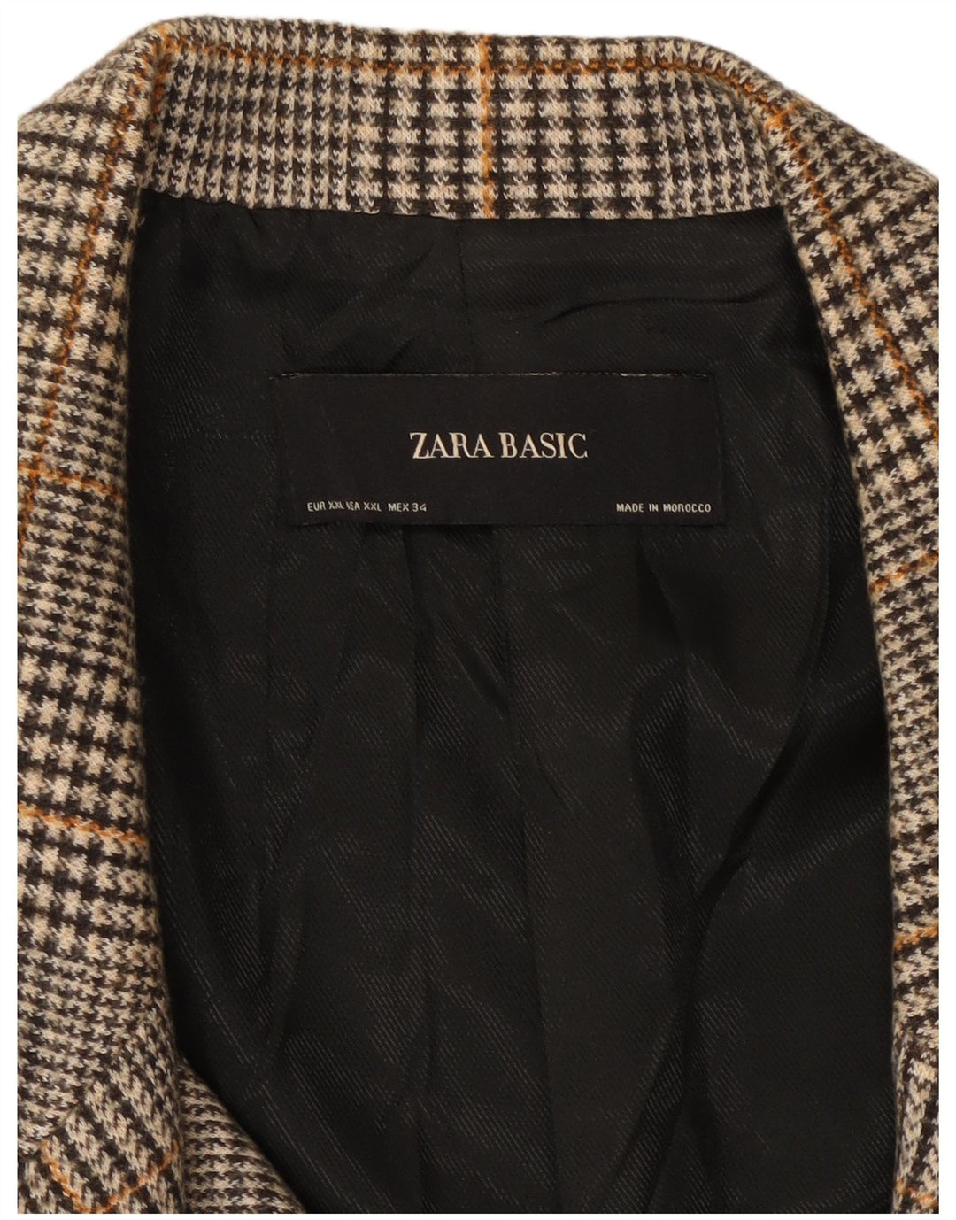 ZARA Zweireihiger Damenmantel UK 20 2XL Graues Hahnentritt-Polyester