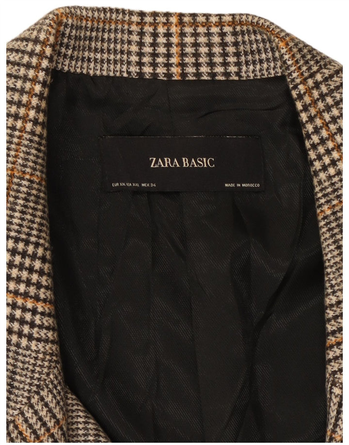 ZARA Zweireihiger Damenmantel UK 20 2XL Graues Hahnentritt-Polyester