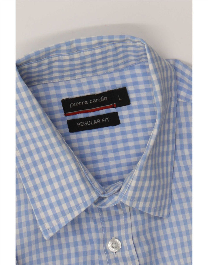 Pierre Cardin Herren-Kurzarmhemd mit normaler Passform, großes blaues Gingham-Muster