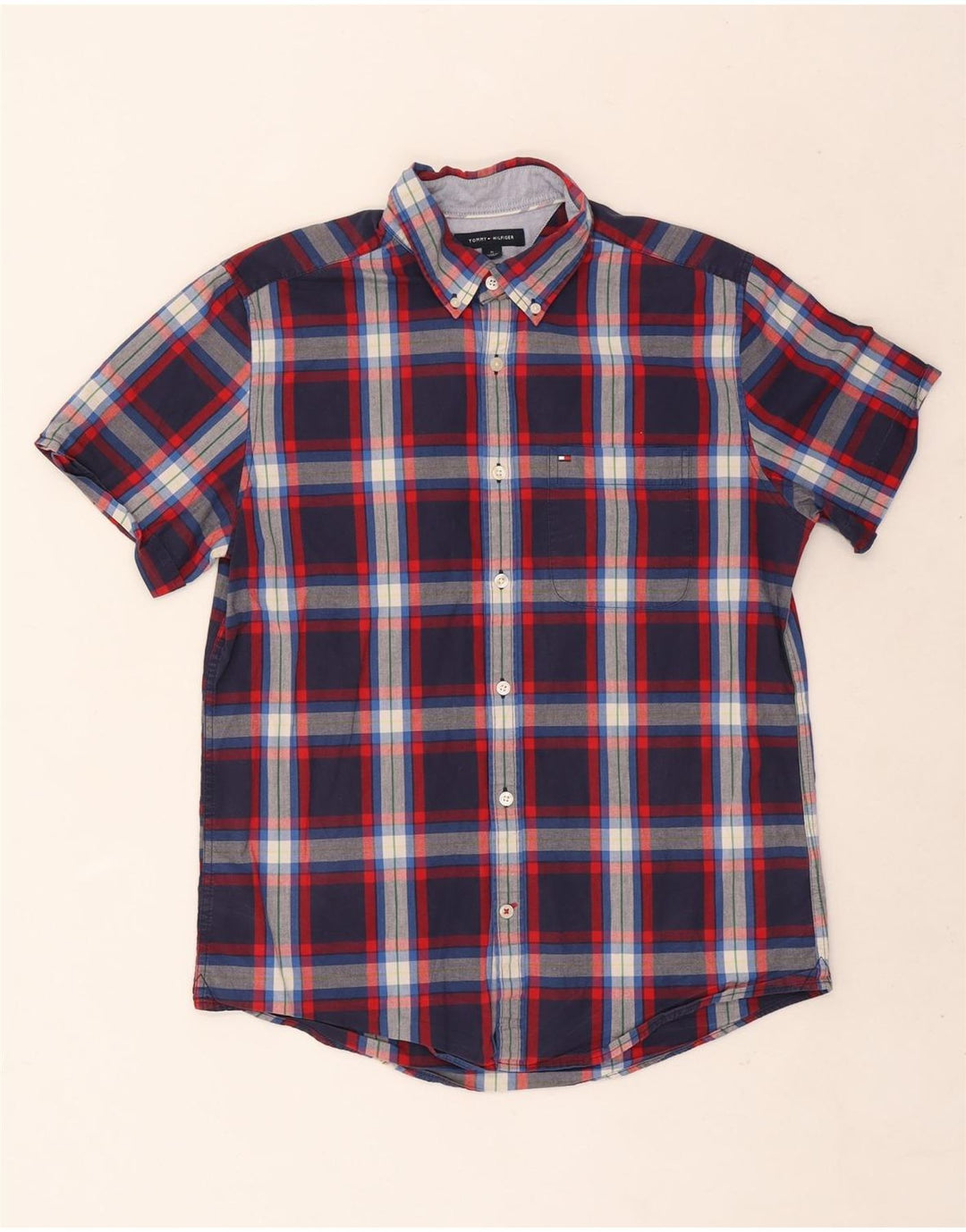 Tommy Hilfiger Herren Kurzarm-Slim-Fit-Hemd Mittelblau kariert