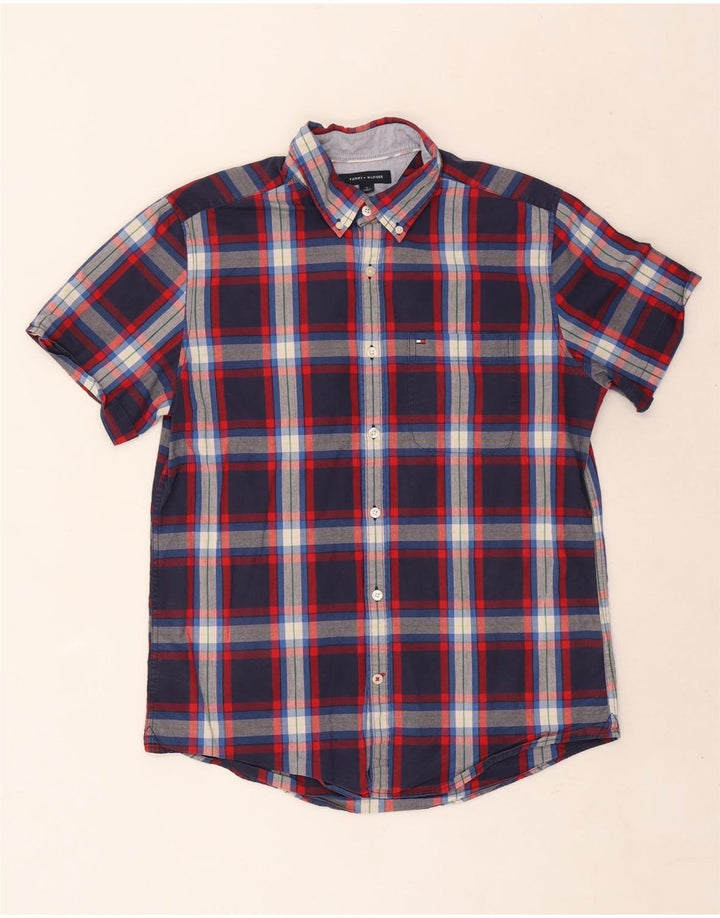 Tommy Hilfiger Herren Kurzarm-Slim-Fit-Hemd Mittelblau kariert