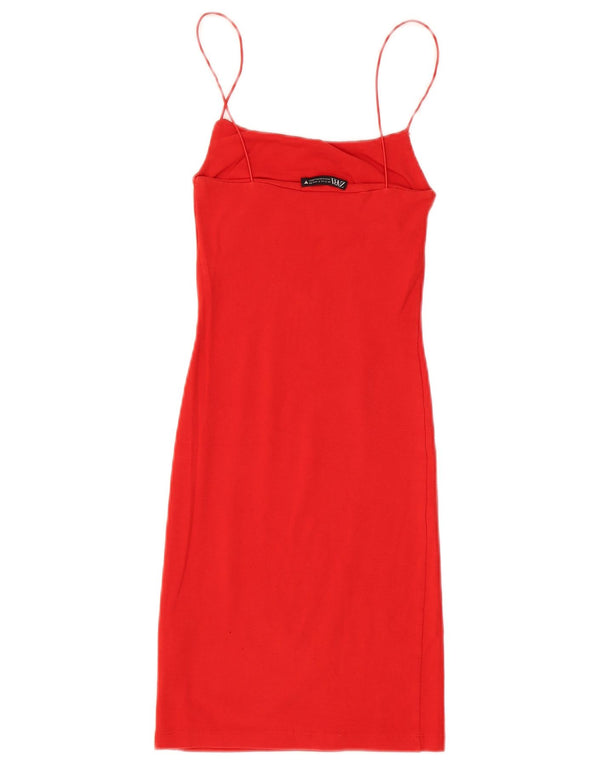 Zara Damen Sommerkleid UK 8 Small Orange Baumwolle