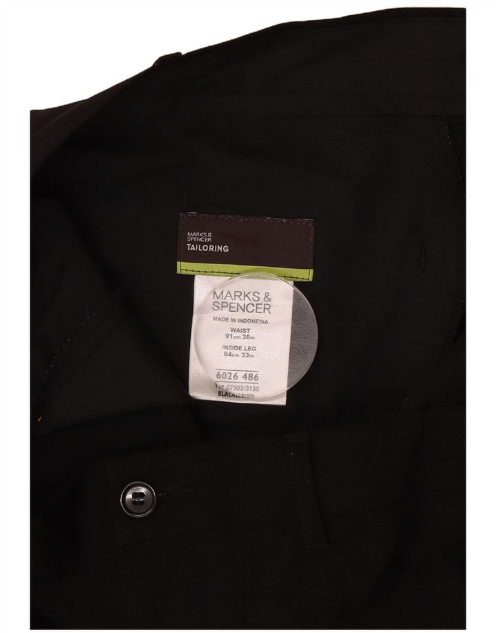 Marks & Spencer Herren maßgeschneiderte gerade Chinohose W36 L33 Schwarz
