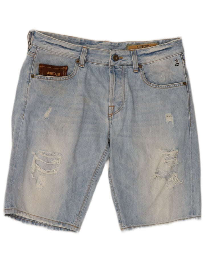 Uniform Herren-Jeansshorts im Distressed-Look, W30, mittelblau, Baumwolle