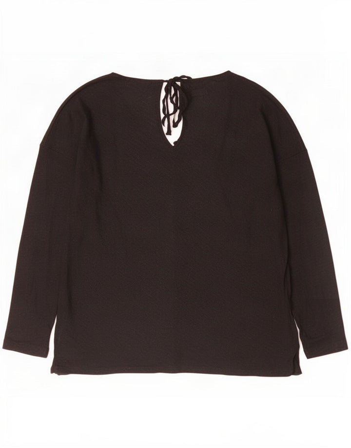 Massimo Dutti Damen Top Langarm UK 14 Mittelschwarzes Leinen