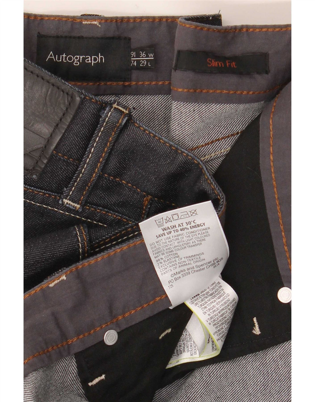 Marks & Spencer Herren Autograph Slim Jeans W36 L29 Marineblau Baumwolle