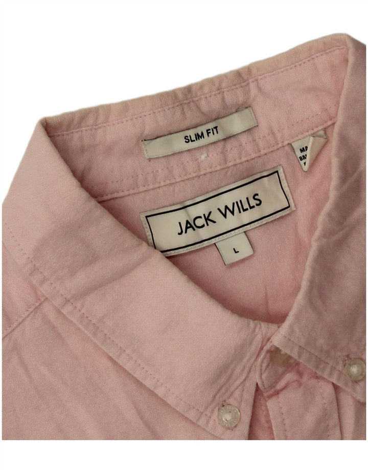 Jack Wills Slim-Fit-Hemd für Herren, groß, aus rosafarbener Baumwolle