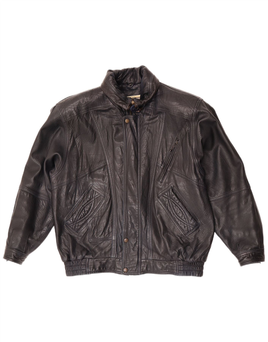 Vintage Herren Lederjacke EU 52 XL Marineblaues Leder