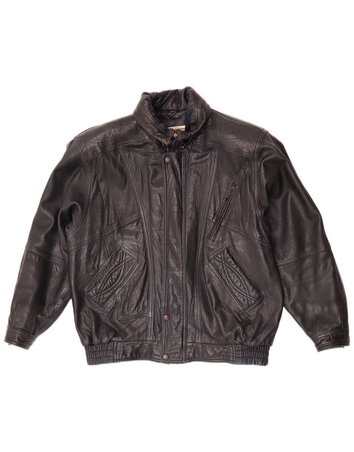 Vintage Herren Lederjacke EU 52 XL Marineblaues Leder