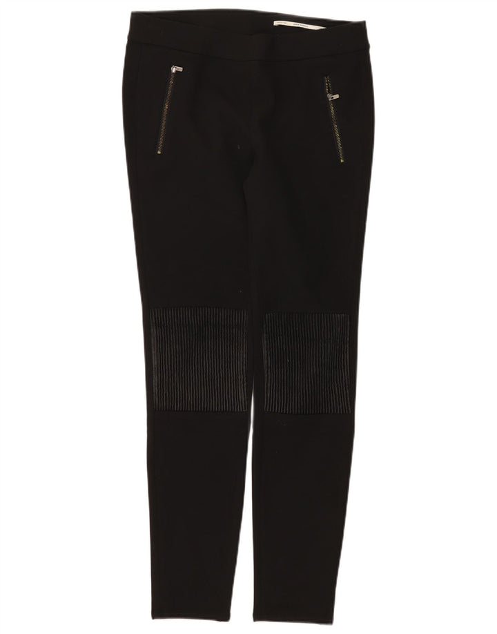 Zara Damen Mid Rise Slim Freizeithose Medium W28 L28 Schwarz Polyester
