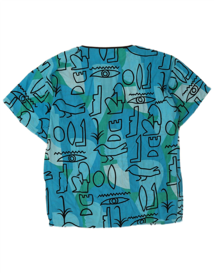 Vintage Damen Bluse Top EU 44 XL Blau Geometrisch