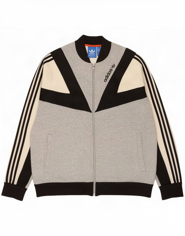 Adidas Mens Tracksuit Top Jacket XL Grey Colourblock Cotton