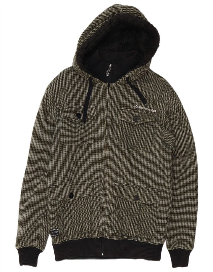 QUIKSILVER Herren-Utility-Jacke mit Kapuze, UK 38, Mittelgrün mit Hahnentrittmuster