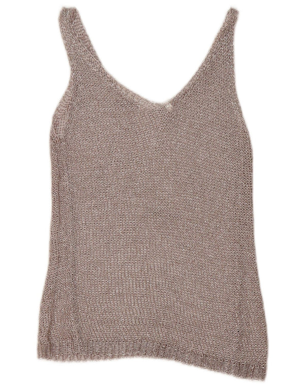 Vintage Damen Häkelweste Top UK 12 Medium Silber