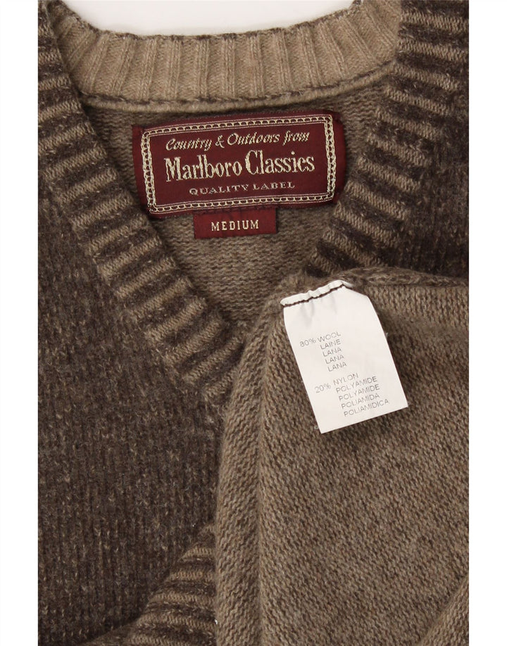 Marlboro Classics Damen-Pullover mit V-Ausschnitt, UK 14, mittelbraune Wolle