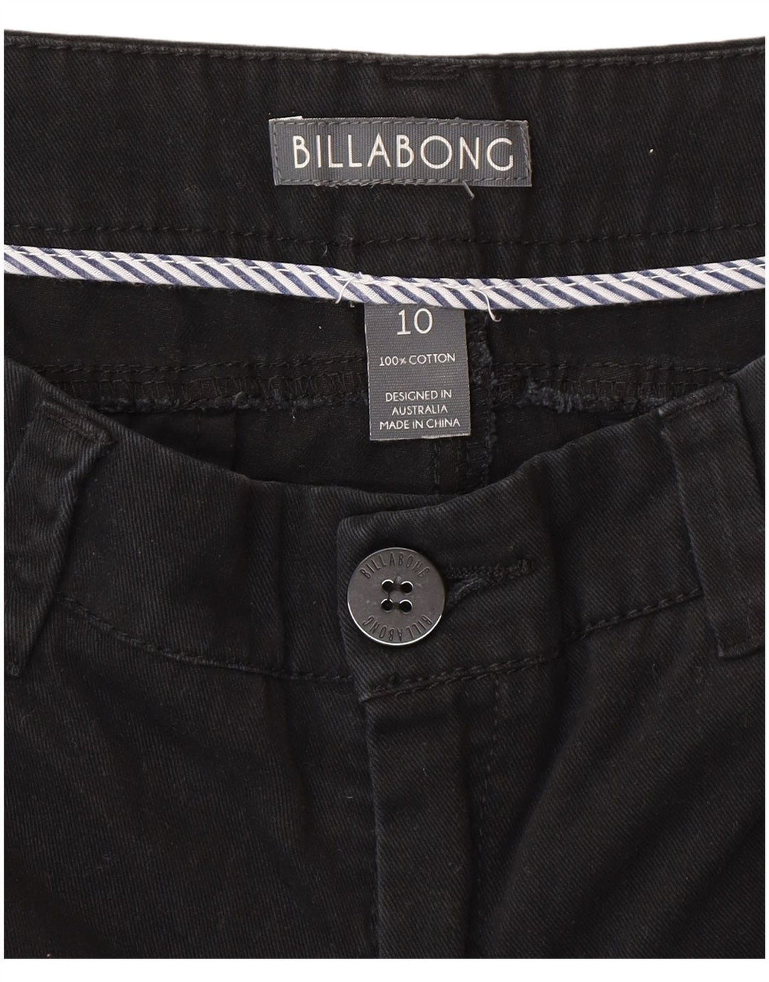 Billabong Damen Chinoshorts UK 10 Small W30 Schwarze Baumwolle