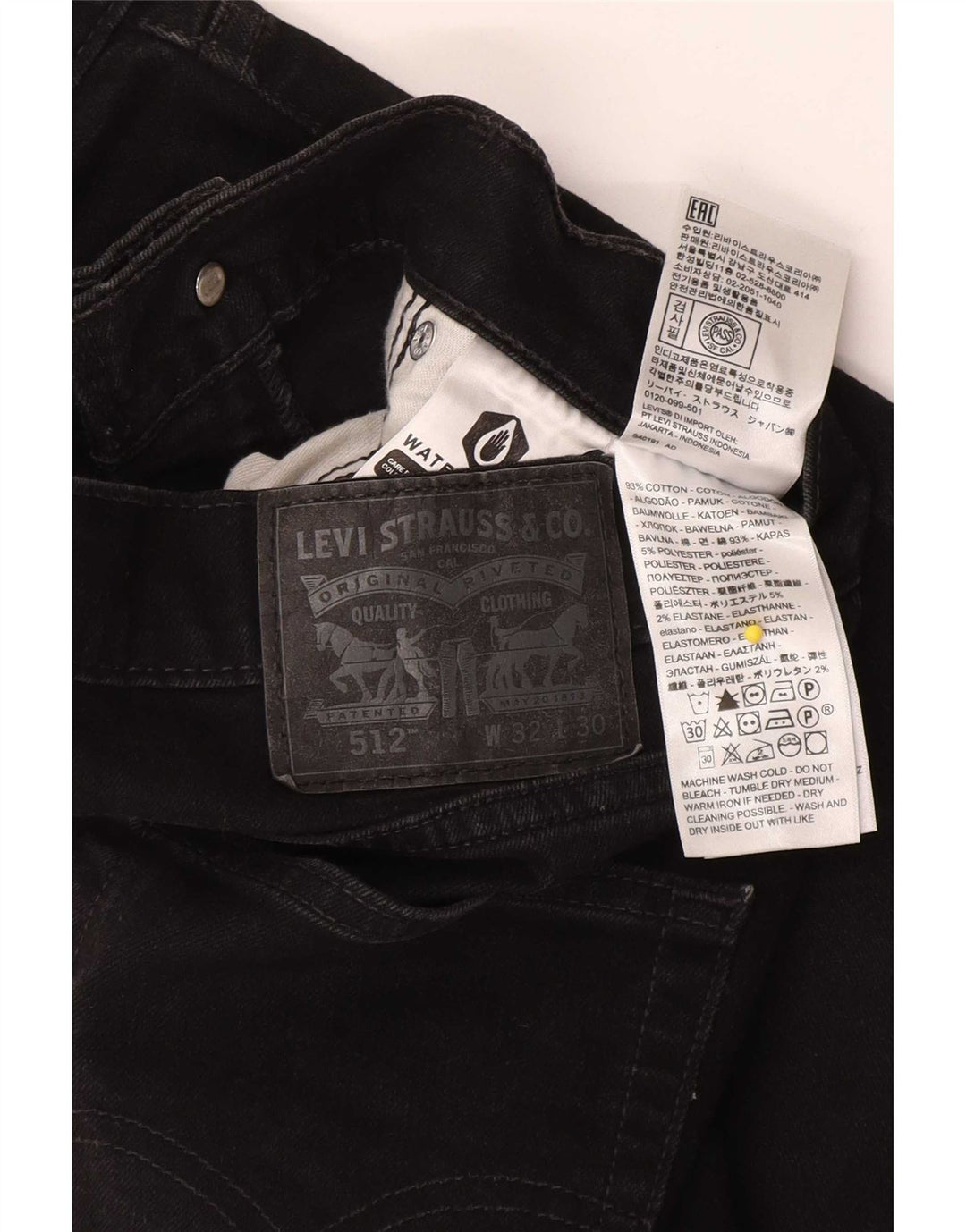 Levi's Herren 512 Slim Tapered Jeans W32 L30 Schwarze Baumwolle