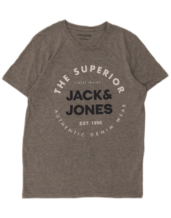 Jack & Jones Mens Graphic T-Shirt Top Small Grey Flecked Cotton