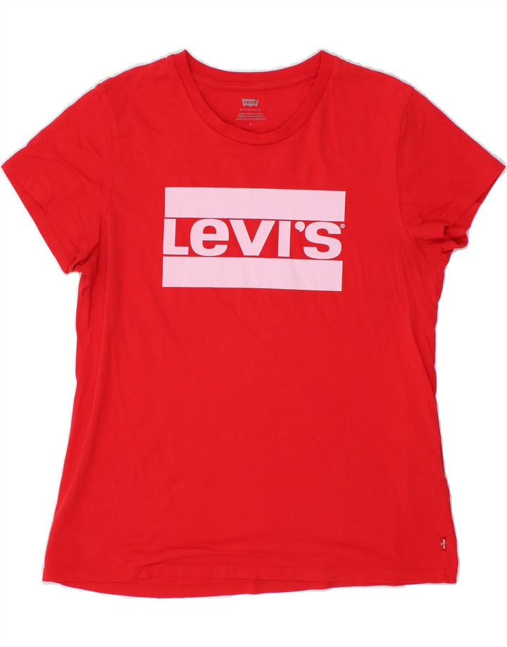 LEVI'S Womens Graphic T-Shirt Top UK 14 Medium Red Cotton Vintage Levi's and Second-Hand Levi's from Messina Hembry 