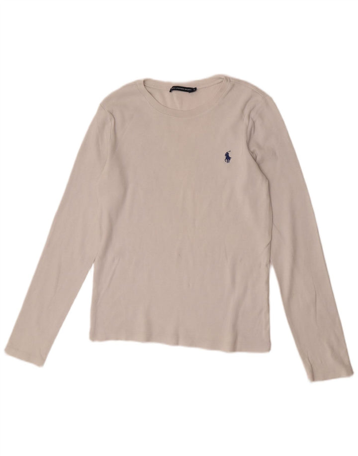 Ralph Lauren Damen Top Langarm UK 14 Large Weiße Baumwolle