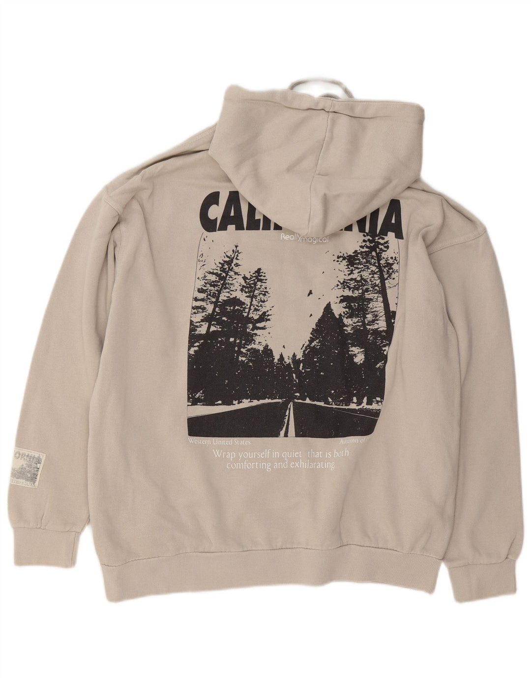 Pull & Bear Herren California Graphic Loose Fit Kapuzenpullover, Größe S, Beige