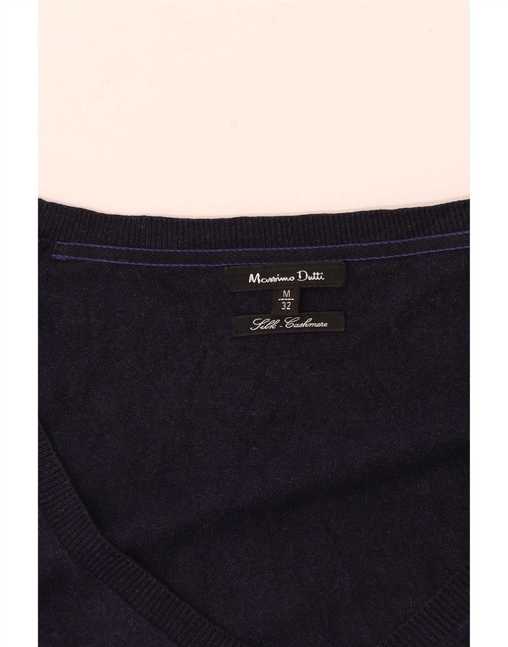 Massimo Dutti Damen-Pullover mit V-Ausschnitt, UK 12, mittelmarineblaue Seide