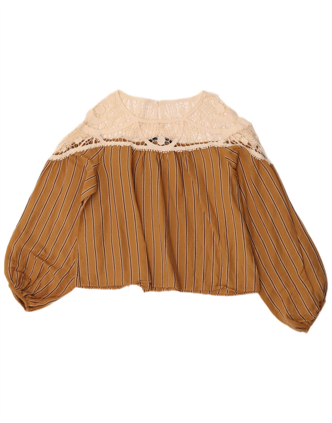 Zara Crop Langarm-Blusenoberteil für Damen, UK 14, Mittelbeige, Farbblock