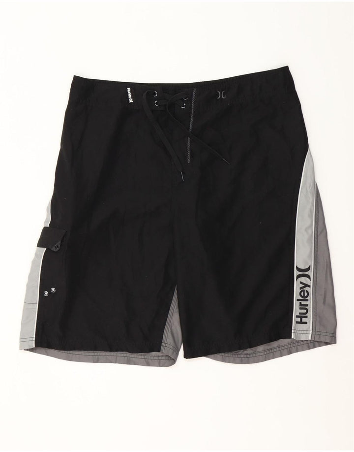Hurley Herren-Badeshorts mit Grafik, groß, schwarzes Farbblock-Polyester