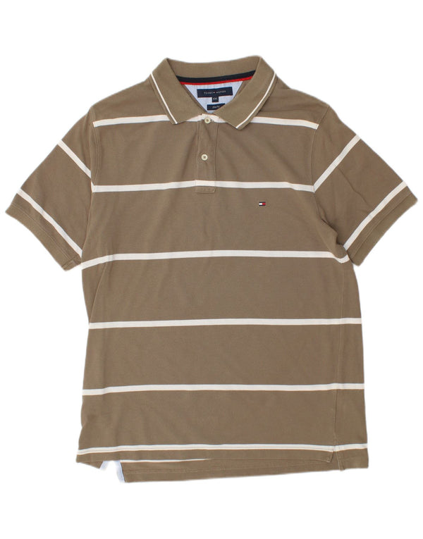 Tommy Hilfiger Herren-Poloshirt mit schmaler Passform, 2XL, braun gestreift, Baumwolle