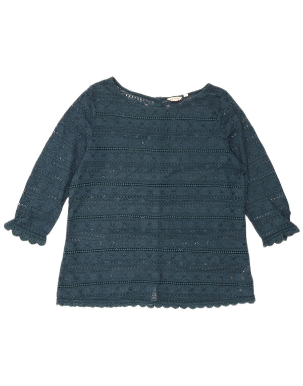 FAT FACE Damen-Blusenoberteil aus Spitze mit 3/4-Ärmeln, UK-Größe 44, Größe L, grün, geblümt, Baumwolle