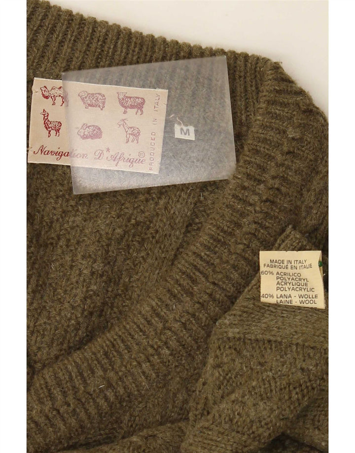 Vintage Herren V-Ausschnitt Pullover Pullover Medium Khaki Acryl