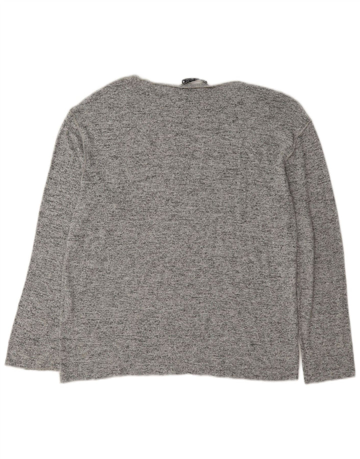 Zara Damen Top Langarm UK 14 Mittelgrau meliert Viskose
