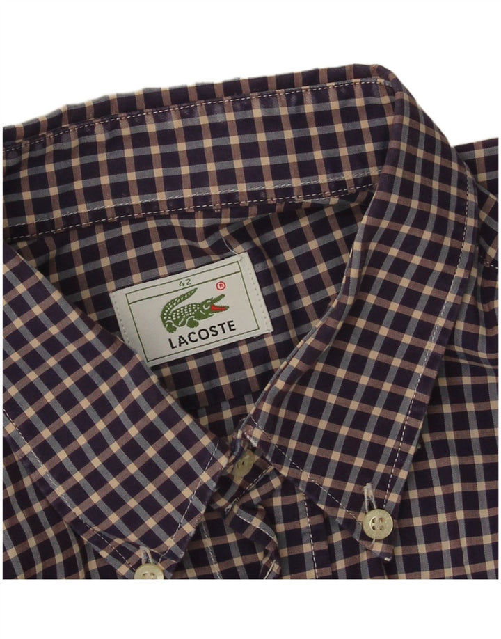 Lacoste Herrenhemd Größe 42 Große marineblaue Gingham-Baumwolle