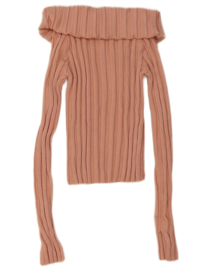 Zara Damen Rollkragen-Crop-Top UK 14 Große rosa Viskose